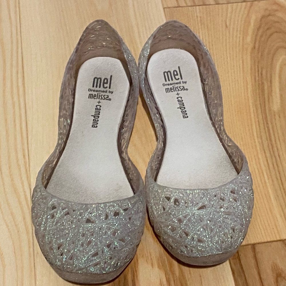Mel by Melissa x Campana clear glitter flat toddler size 13